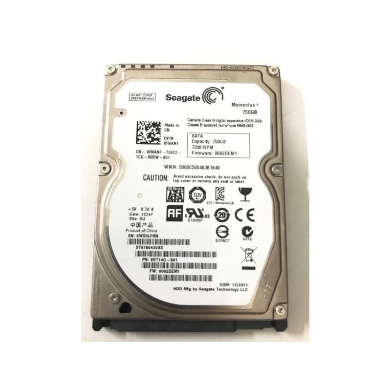 Disque dur 2.5" Hard disk drive HDD 750Gb 7200 rpm SEAGATE 0R6KNT