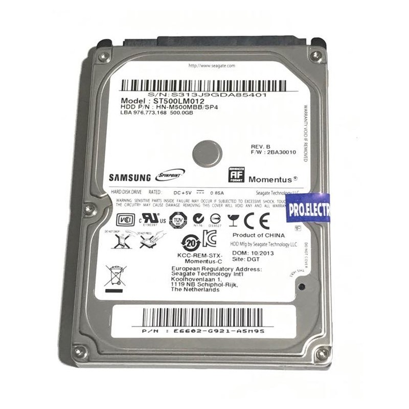 Disque dur 2.5" Hard Disk Drive HDD SAMSUNG 500GB 5400 rpm CB973-G12A-A9S50