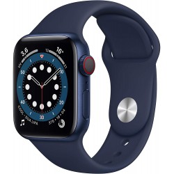 Apple Watch Series 6 2020 Cellular GPS 44mm Aluminium Bleu Bracelet sport Noir - Parfait état