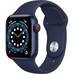 Apple Watch Series 6 2020 GPS 44mm Aluminium Bleu Bracelet sport Noir - État correct