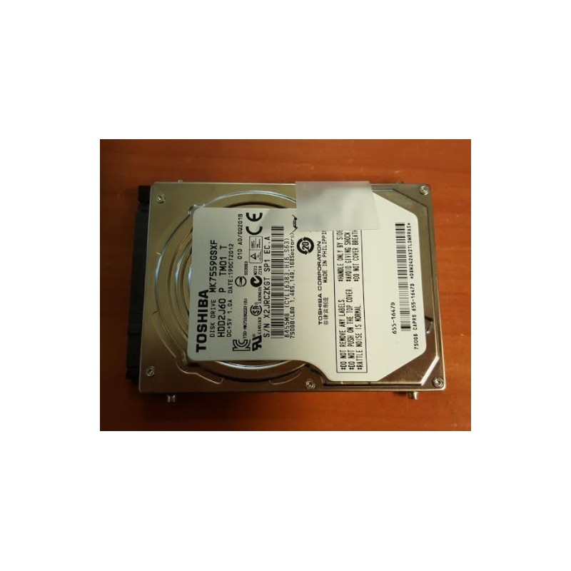 Disque dur 2.5" Hard Disk Drive original Apple macbook pro A1278 HDD Toshiba 750Gb 	MK7559GSXF	X2JRCZKGT