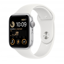 Apple Watch Series SE 2020 GPS 44mm Aluminium Argent Bracelet sport Blanc - État correct