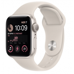 Apple Watch Series SE 2e GPS+cellulaire 44mm 2022 Aluminium Lumière Stellaire Bracelet sport Lumière...